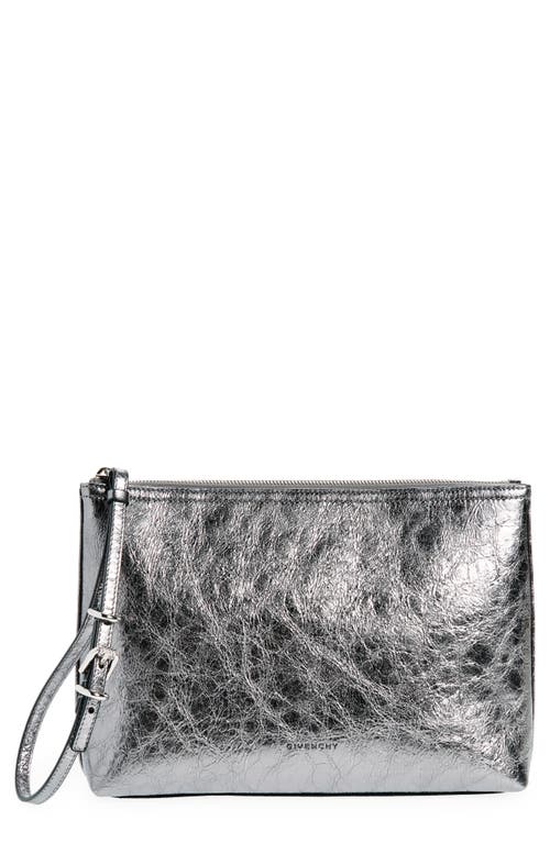 Givenchy Voyou Metallic Leather Travel Pouch in Silvery Grey at Nordstrom