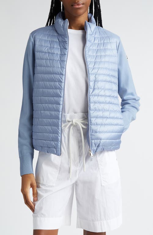 Moncler Quilted Nylon & Wool Knit Cardigan in Light Blue at Nordstrom, Size X-Small