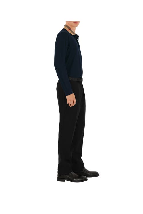 Burberry Cody Long Sleeve Polo Shirt In Smoked Navy