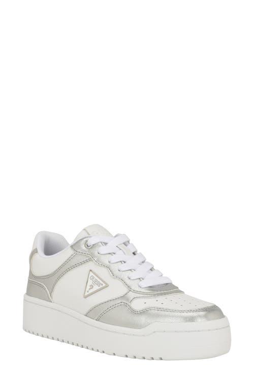 GUESS Miram Platform Sneaker White/Silver at Nordstrom,