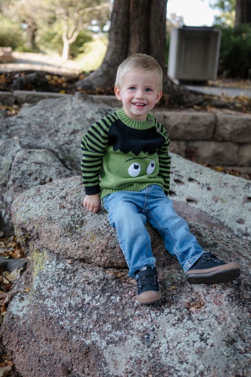 Melange Collection Little Monster Halloween Sweater In Green