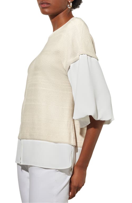 Shop Ming Wang Colorblock Mixed Media Top In Limestone/white