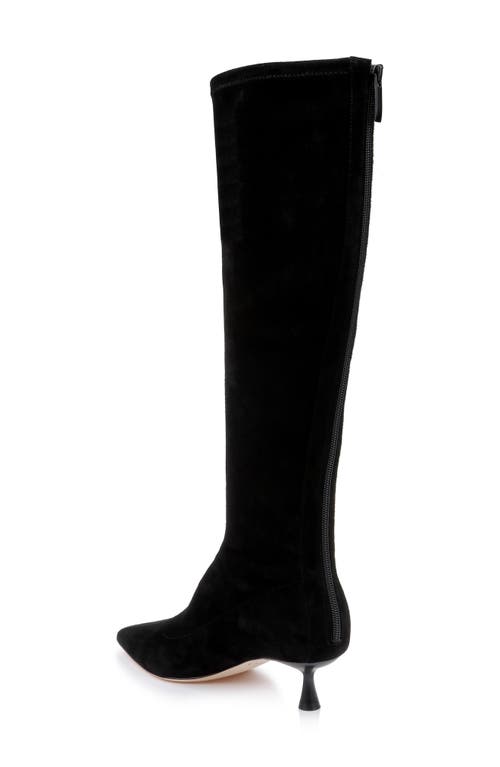 Shop L Agence L'agence Emilie Pointed Toe Kitten Heel Knee High Boot In Black Suede