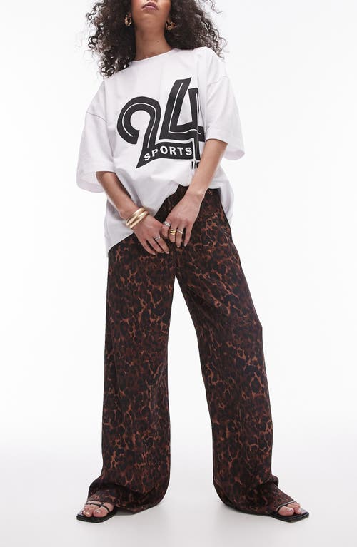 Shop Topshop Animal Print Wide Leg Drawstring Pants In Brown