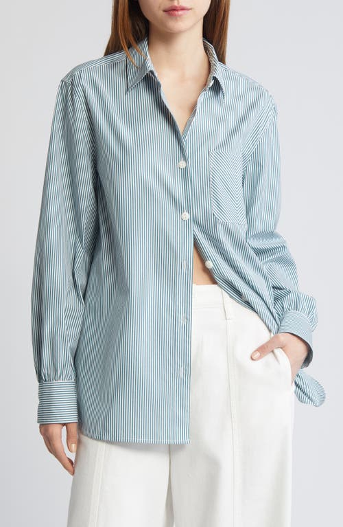 Shop Rag & Bone Maxine Stripe Cotton Button-up Shirt In Green Stripe