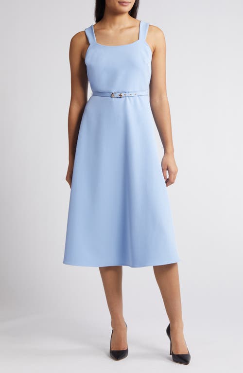 Anne Klein Belted A-Line Midi Dress in Cape Blue | Smart Closet