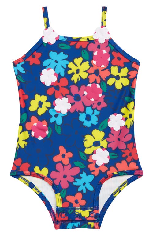 Tucker + Tate Floral Applique One-Piece Swimsuit in Blue Surf Bold Flowers