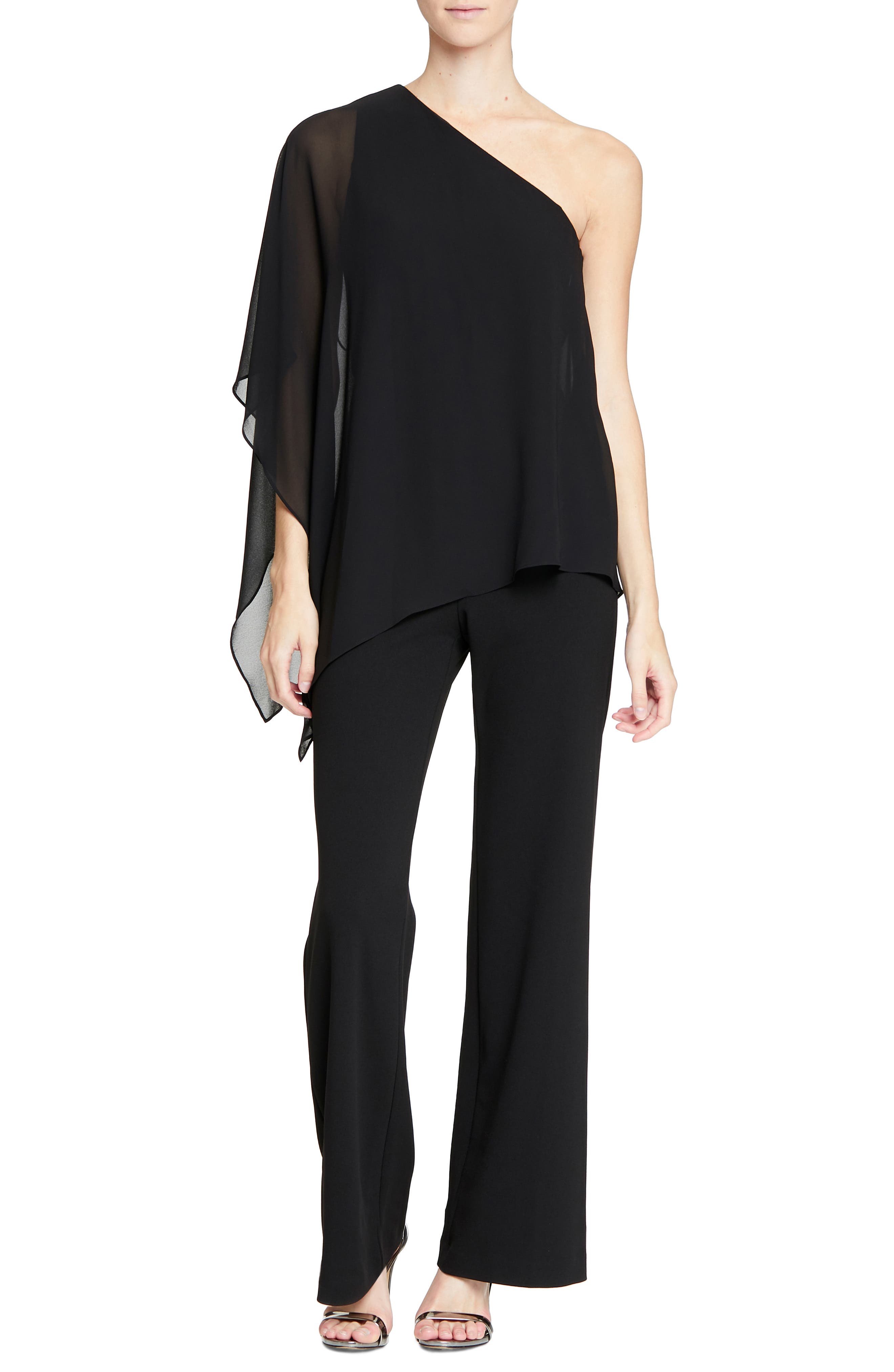 halston one shoulder jumpsuit