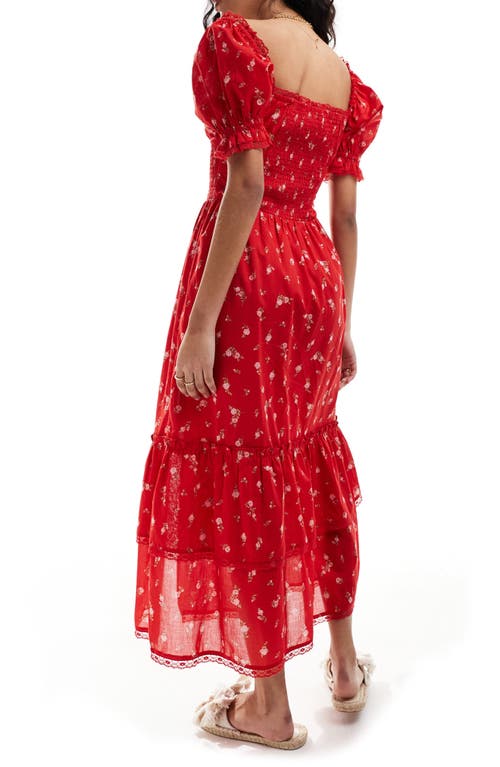 Shop Miss Selfridge Floral Tiered Cotton Dress In Red