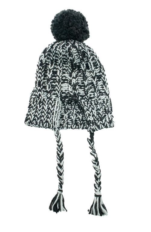 Portolano Knit Earflap Pompom Beanie In Black/grey