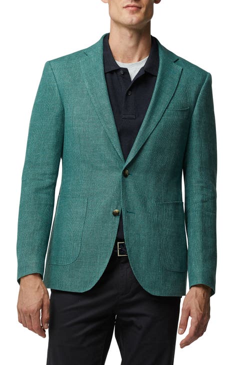Olive Tailored Fit Linen Cotton Mini Chevron Blazer - MEN Jackets