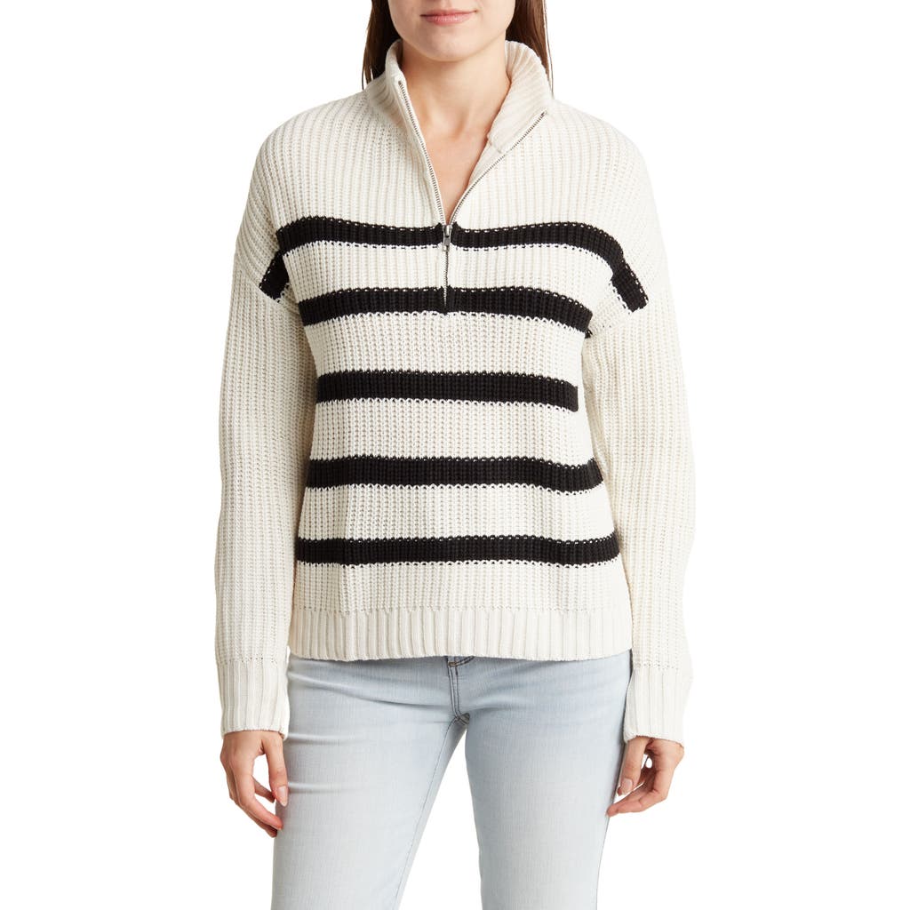 Sanctuary Sporty Stripe Half Zip Sweater In Scone With Black Stripe