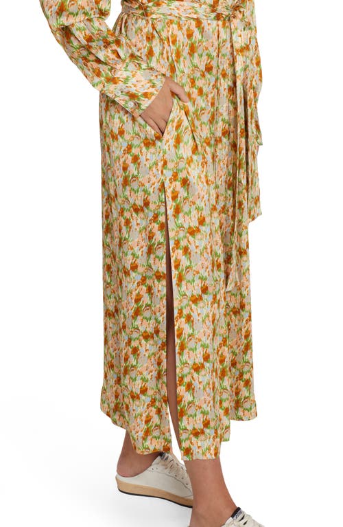 Shop Golden Goose Floral Print Belted Long Sleeve Crepe Shirtdress In Green Essence/pink Flower