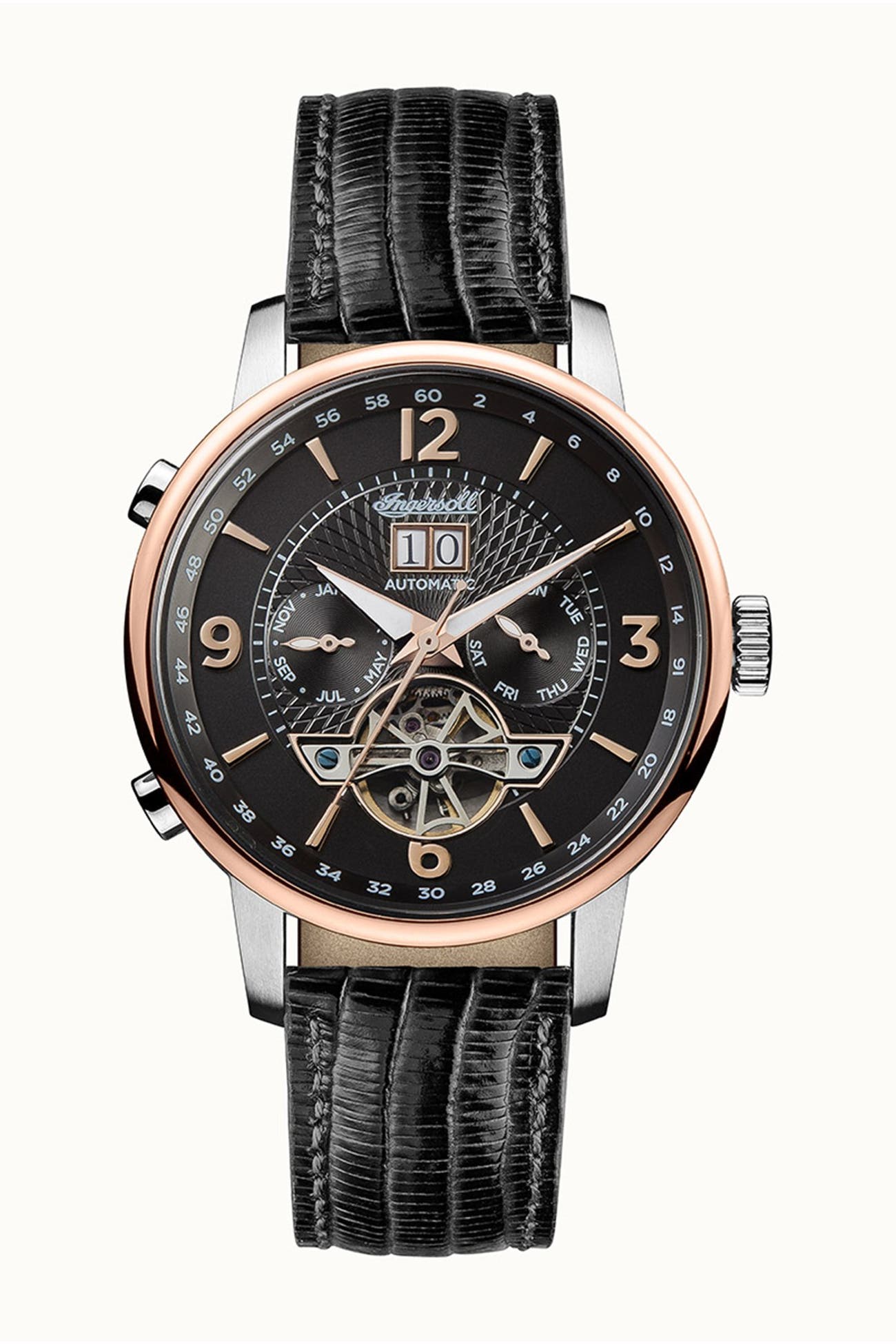 INGERSOLL WATCHES Men's Grafton Automatic Leather Strap Watch, 42mm