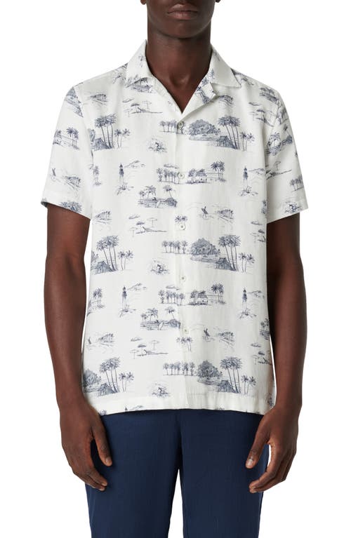 Bugatchi Jackson Shaped Fit Coastal Print Short Sleeve Button-Up Shirt White at Nordstrom,