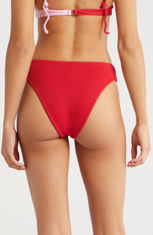 Shop Farm Rio Ribbed High Leg Bikini Bottoms In Pink And Red