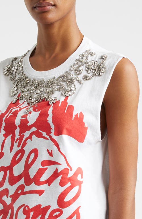 Alice And Olivia Micah Embell Muscle Tank In Off White/multi