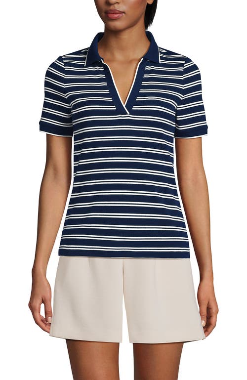 Shop Lands' End Short Sleeve Wide Rib Polo In Deep Sea Navy Dual Stripe