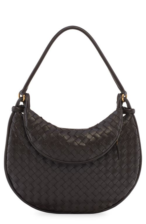 Shop Bottega Veneta Medium Gemelli Intrecciato Shoulder Bag In Black-m Brass