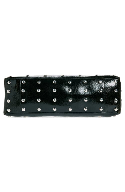 Shop Alexander Mcqueen Large Slouch Studded Crackled Leather Messenger Bag In Black/caramel/silver