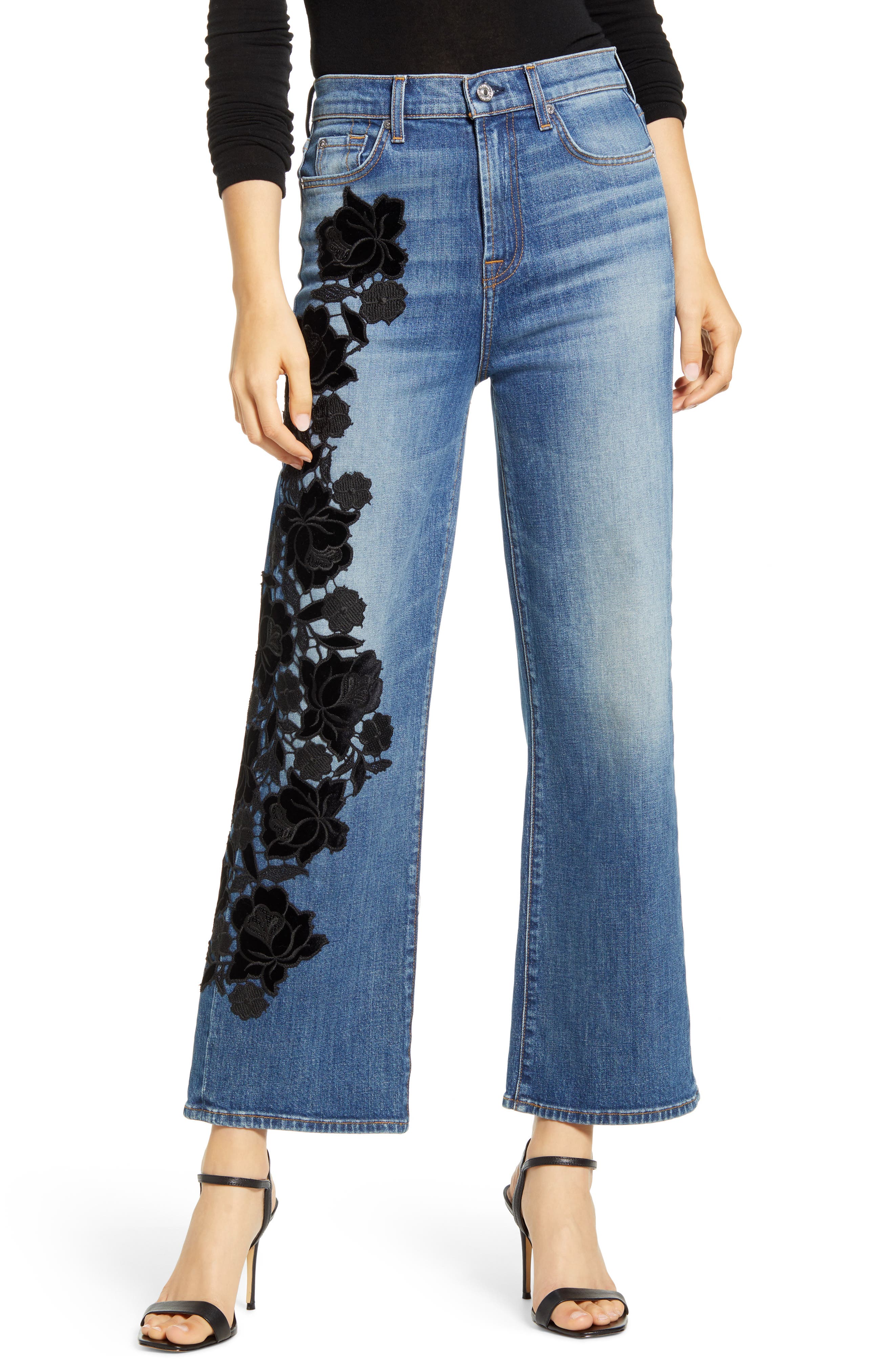 7 for all mankind floral embroidered ankle skinny jeans