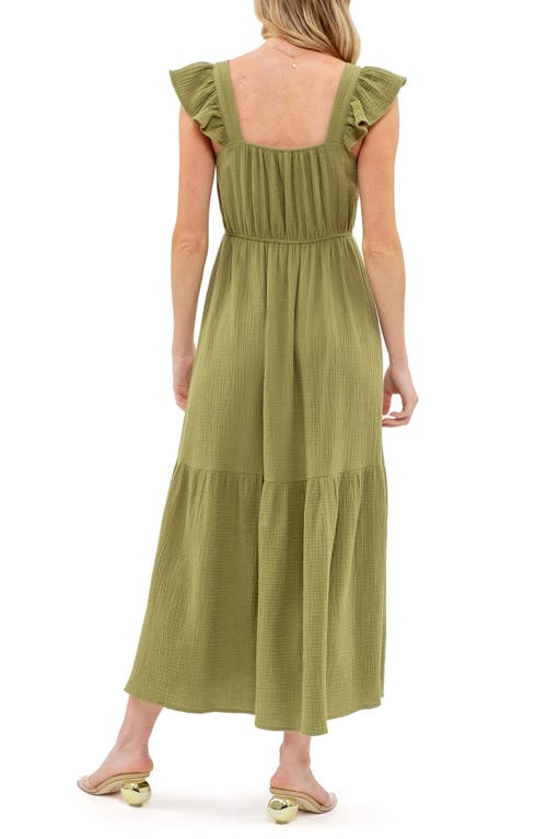 August Sky Flutter Sleeve Button Front Dress In Dusty Olive
