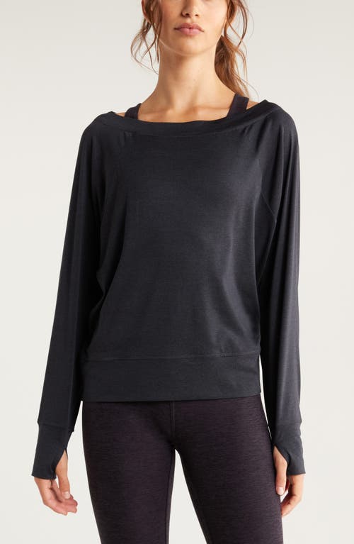 Shop Zella Restore Soft Lite Boat Neck Top In Black