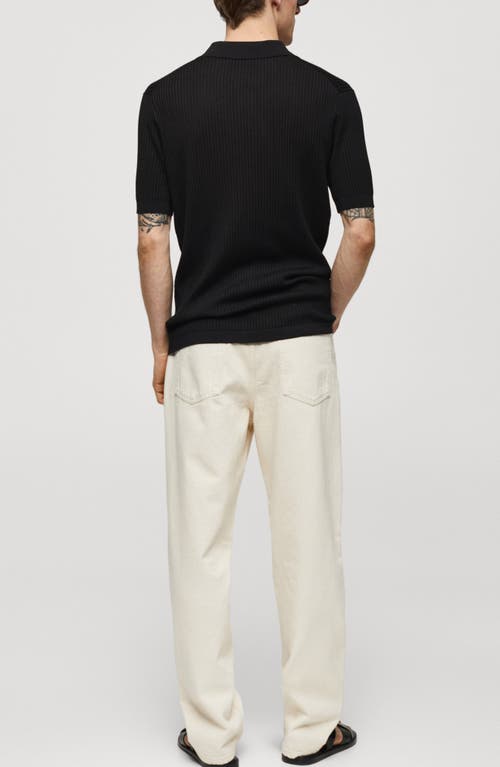 Shop Mango Rib Knit Polo In Black