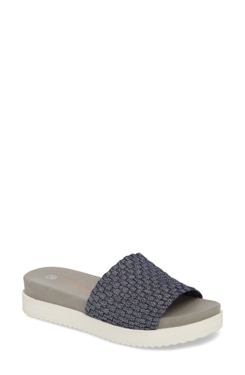 bernie mev. Capri Slide Sandal in Navy Shimmer Fabric