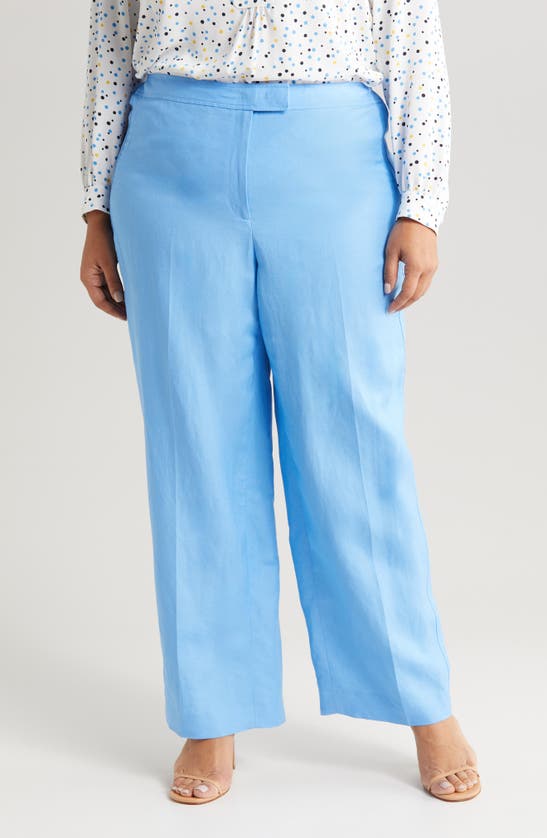 Shop Anne Klein Wide Leg Linen Blend Pants In Shore Blue