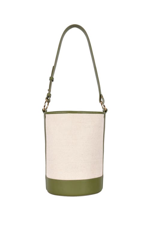 Shop Hyer Goods Canvas And Upcycled Leather Convertible Bucket Bag In Olive