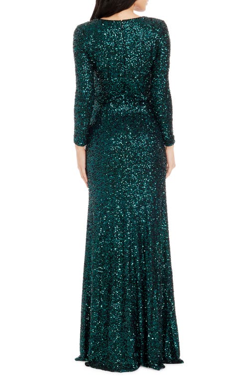 DRESS THE POPULATION DRESS THE POPULATION MISCHA SEQUIN SIDE SLIT LONG SLEEVE GOWN