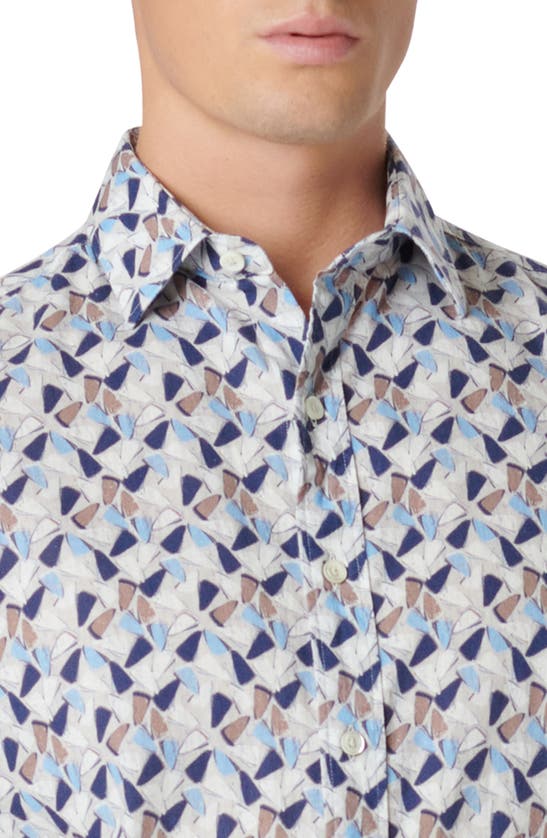 Shop Bugatchi Orson Geo Print Short Sleeve Cotton & Linen Button-up Shirt In Sand