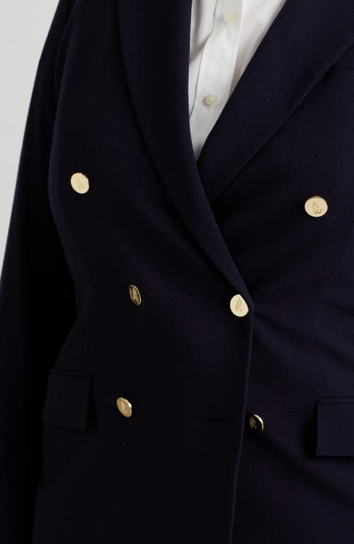 Shop Lauren Ralph Lauren Double Breasted Stretch Wool Crepe Blazer In Lauren Navy