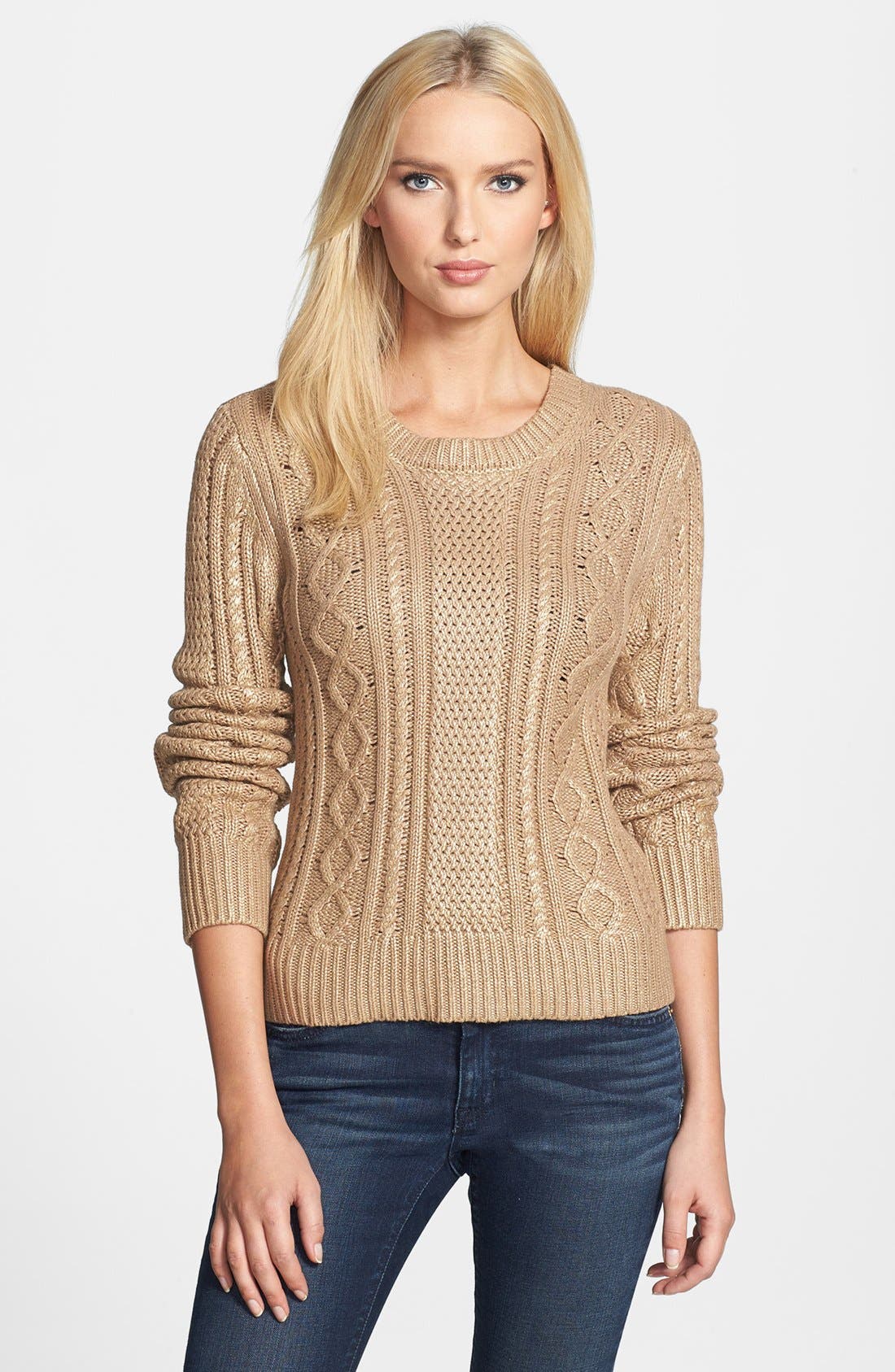 MICHAEL Michael Kors Foiled Cable Knit Cotton Blend Sweater (Petite