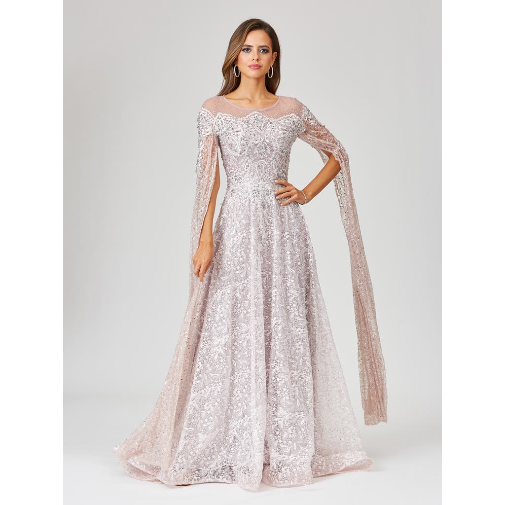 Lara New York Lace Gown With Dramatic Cape Sleeves In Powderpink