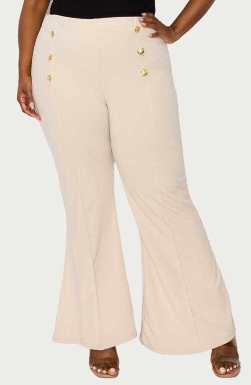 L I V D Button High Waist Flare Pants In Light Beige