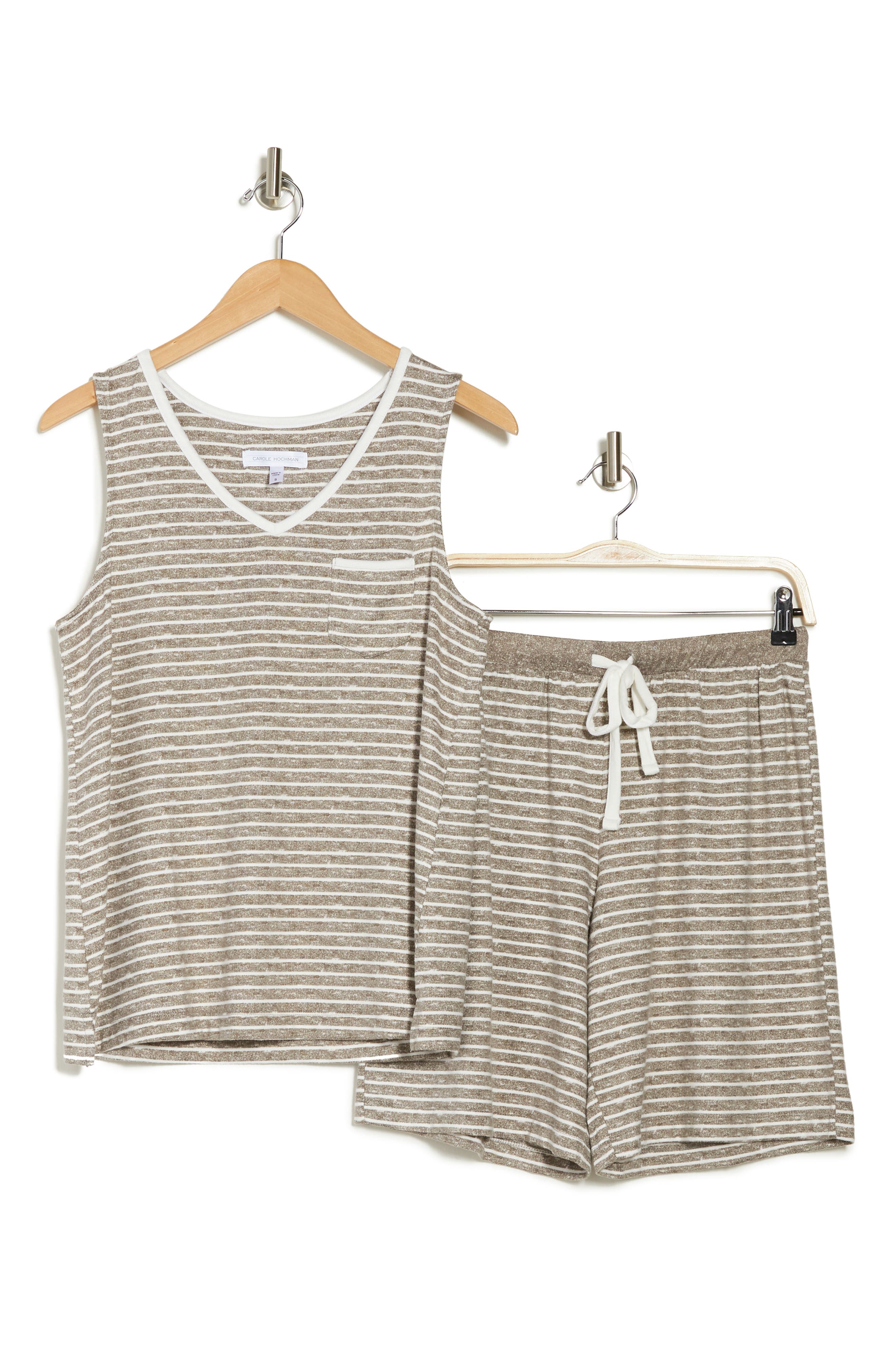 Carole Hochman Stripe Sleeveless Top & Bermuda Shorts 2-piece Pajama Set In Grey/ Strp