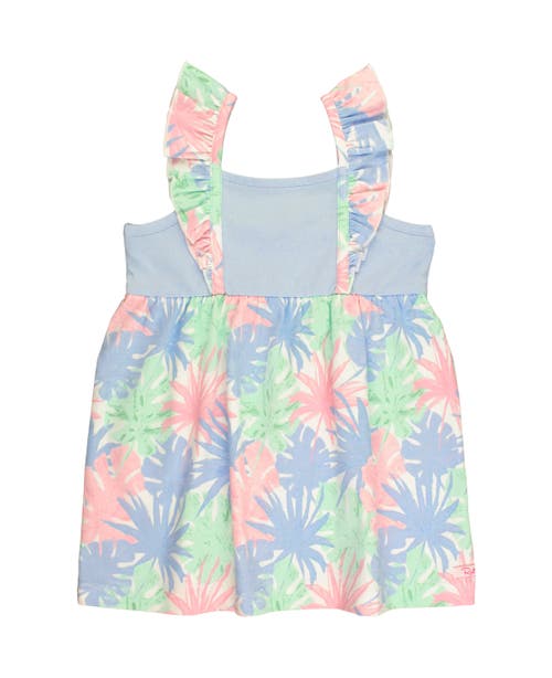 RuffleButts Baby Ruffle Strap Mixed Print Dress in Pastel Palms at Nordstrom, Size 18-24M