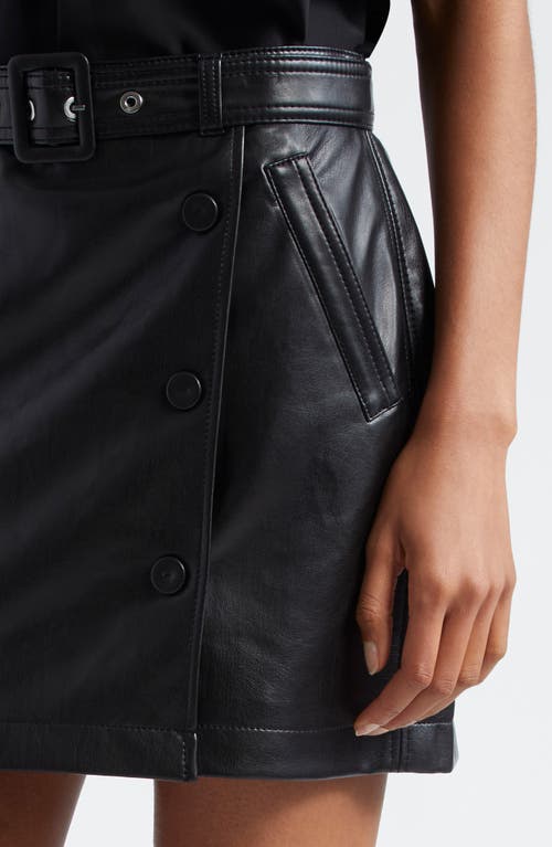 Shop Cinq À Sept Quin Belted Wrap Front Faux Leather Skirt In Black