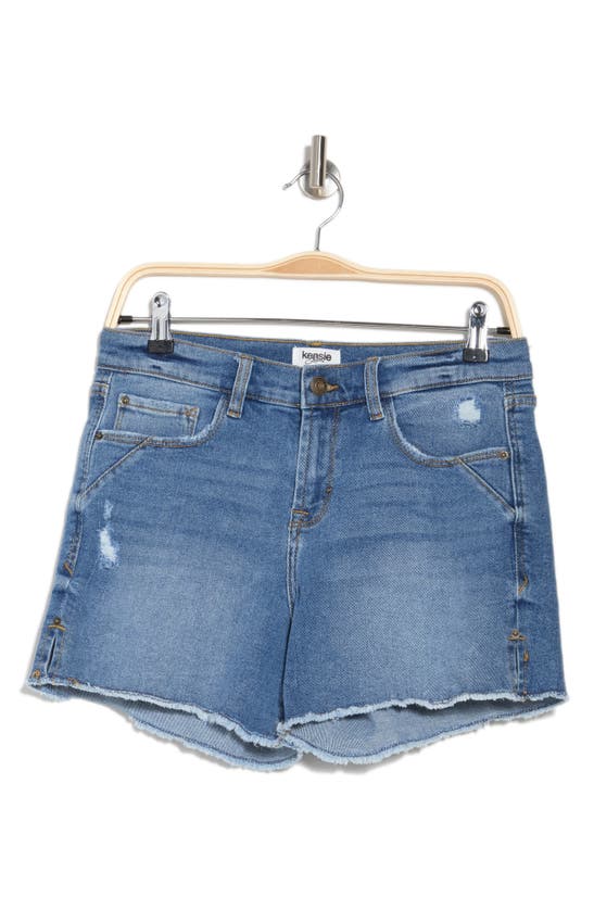 Kensie Rivet Frayed Hem Denim Shorts In Paxton W/ Destruction