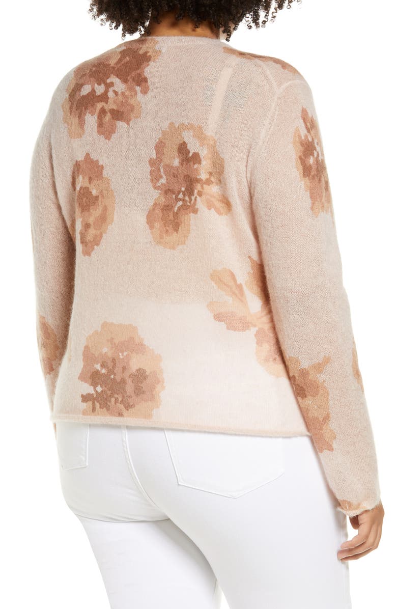Vince Dahlia Print Alpaca & Mohair Blend Crewneck Sweater, Alternate, color, Cherry Blossom/ Terra Rose