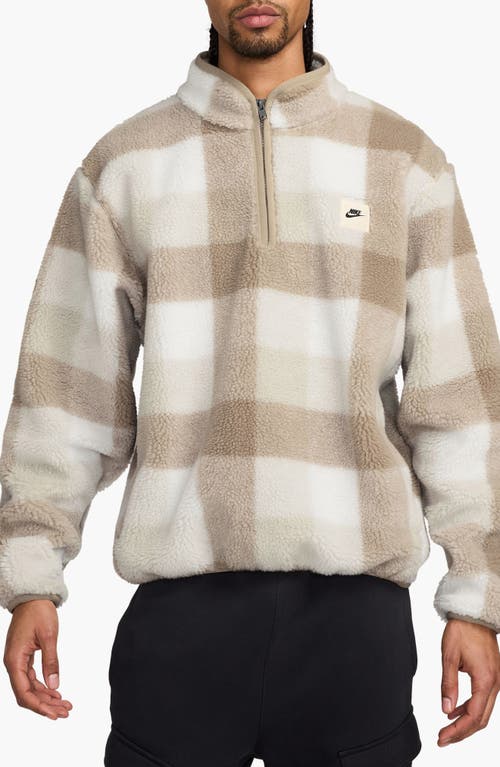 Shop Nike Club Plaid Therma-fit Fleece Half Zip Pullover In Khaki/sail/light Bone