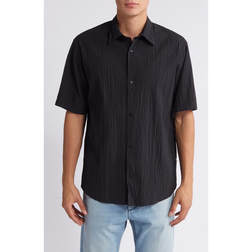 Nn07 Freddy 5721 Short Sleeve Seersucker Button-up Shirt In Black