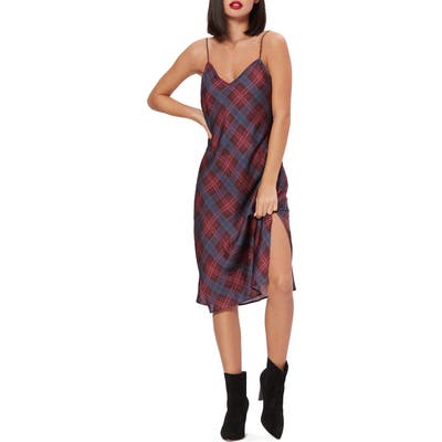 Paige Cicely Plaid Satin Slipdress, Burgundy