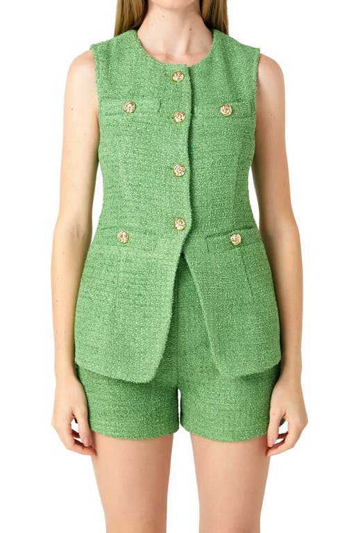 Endless Rose Tweed Button Trim Split Top In Green