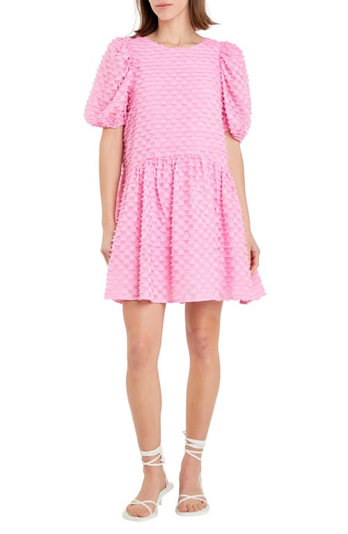 Check Puff Sleeve Babydoll Minidress in Pink
