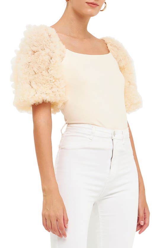 Endless Rose Tulle Puff Sleeve Blouse In Ivory