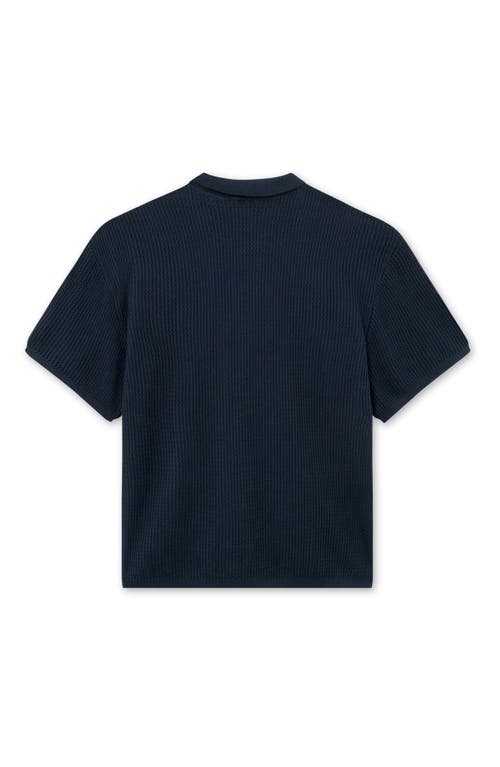 Shop Forét Foret Moment Half Zip Organic Cotton Polo Sweater In Navy