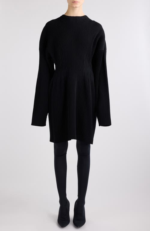Balenciaga Hourglass Long Sleeve Rib Sweater Dress Black at Nordstrom,